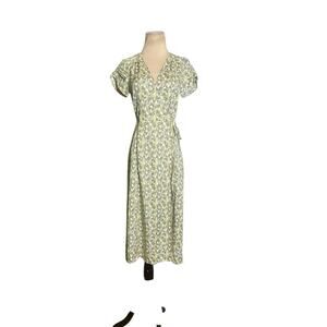 & Other Stories green yellow short sleeves wrap midi dress size 2